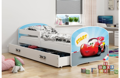 Krevet LUKI s ladicom (Bijela-Auto) + GRATIS ležište - RASPRODAJA
